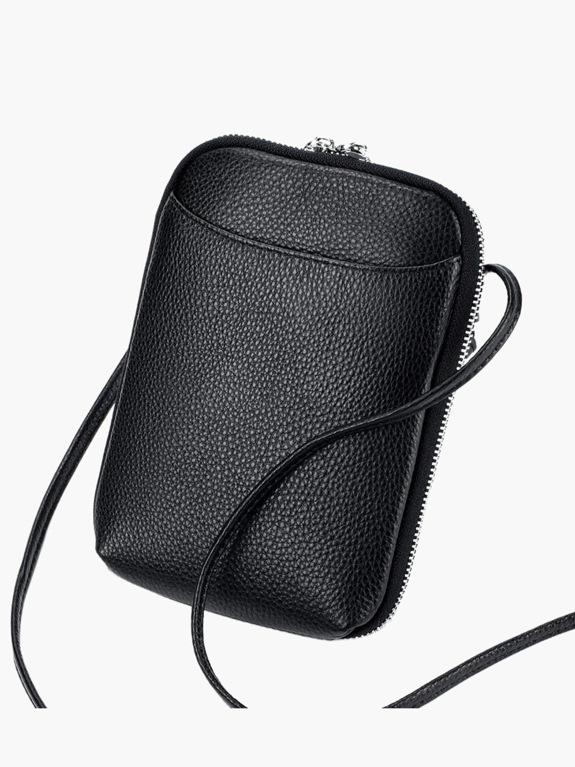 Vue détaillée sac cuir noir raffiné perle