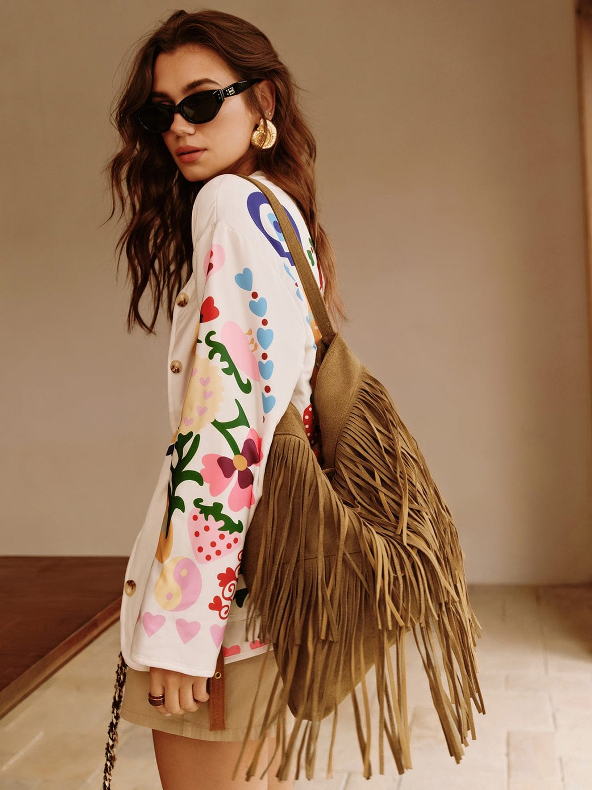 Détail franges sac bandoulière douceur