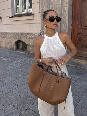 Sac cabas cuir marron détail raffiné