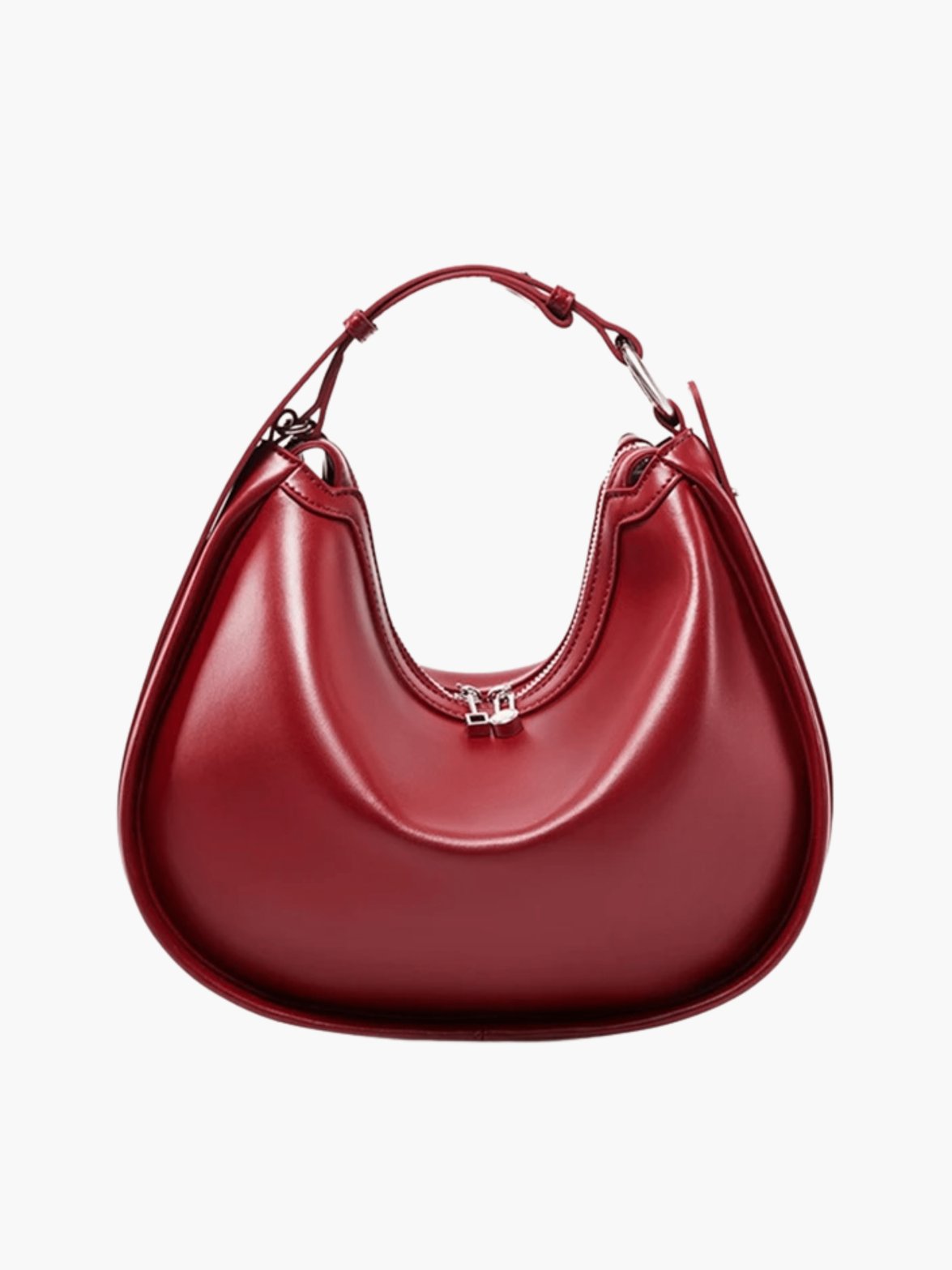 Sac croissant en cuir bordeaux vue intérieure lune
