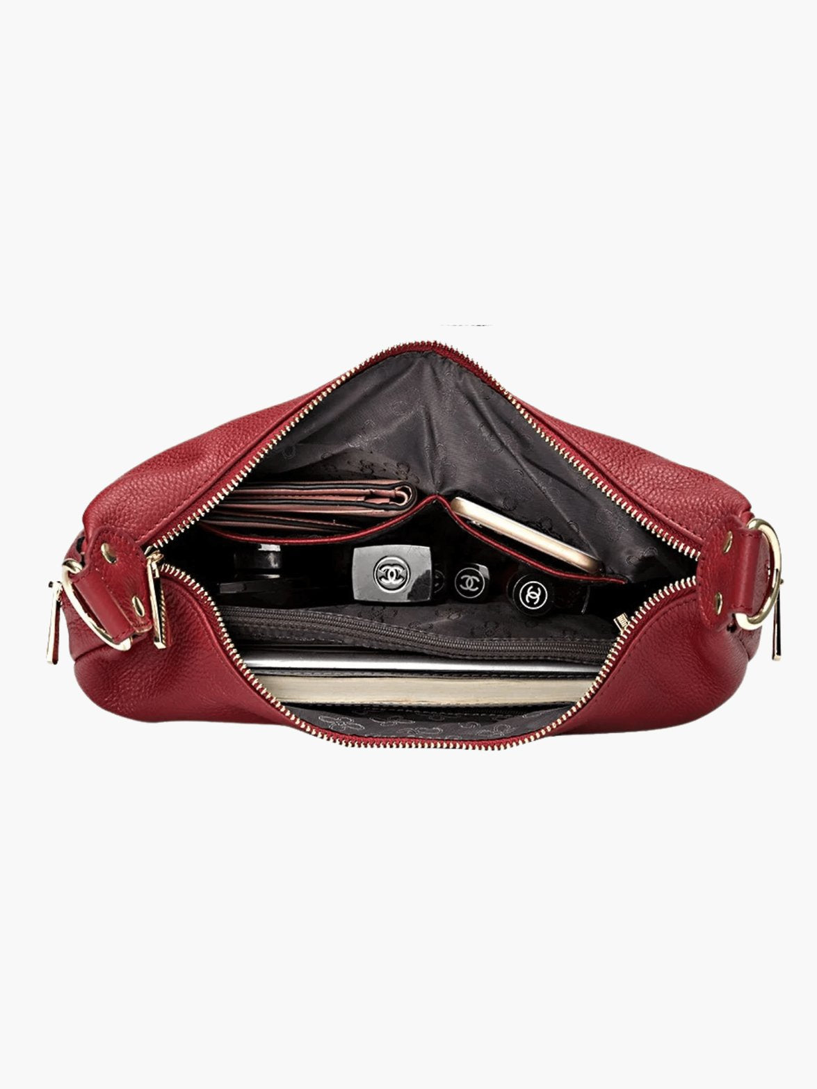 Sac croissant en cuir détail fermeture pluie