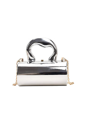 Sac cylindrique doré effet miroir perle