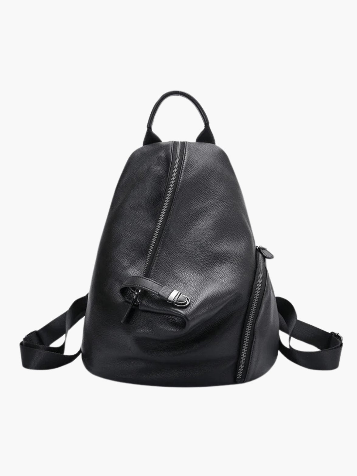Sac à dos cuir noir vue avant soleil
