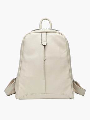 Sac à dos en cuir gris vue trois-quarts rose