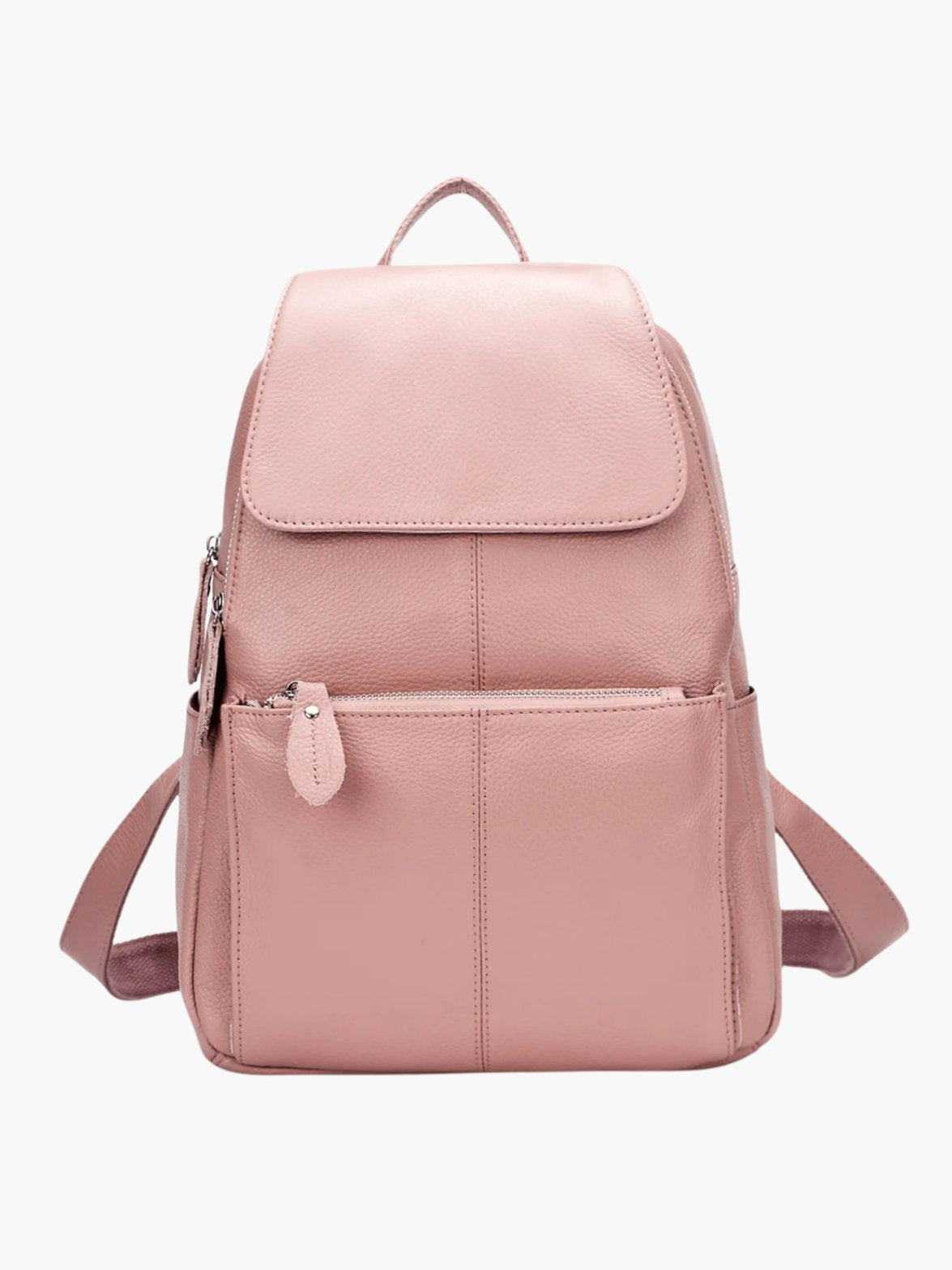 Vue trois-quarts sac cuir rosée