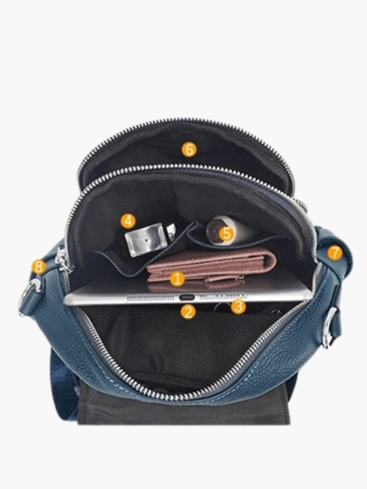 Sac à dos en cuir bleu intérieur nuage