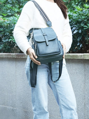 Sac à dos en cuir bleu fermeture éclair rose