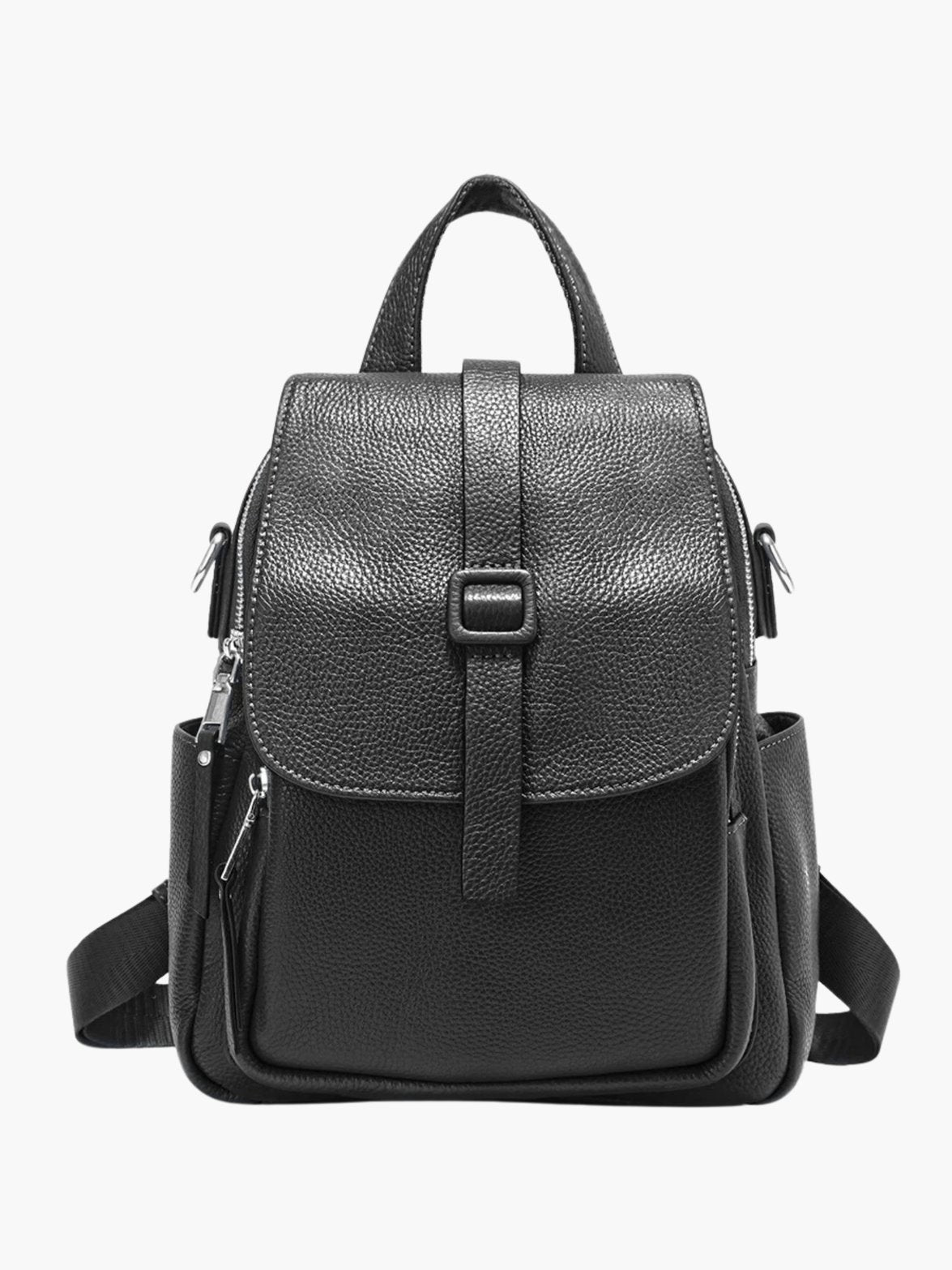 Sac à dos en cuir bleu vue complète mer