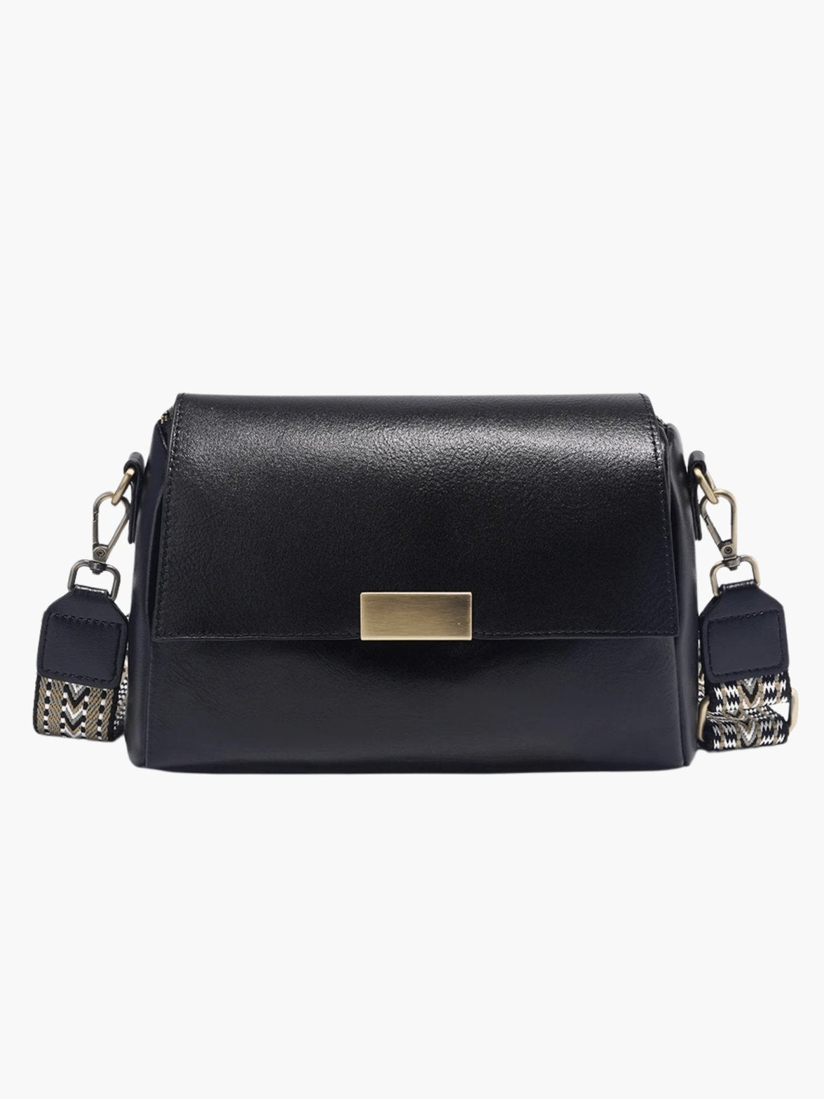 Sac en cuir noir élégant vue avant soleil