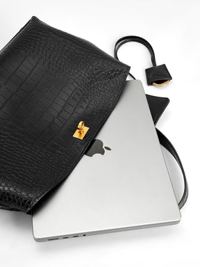 Vue intérieure sac cuir noir - Lune