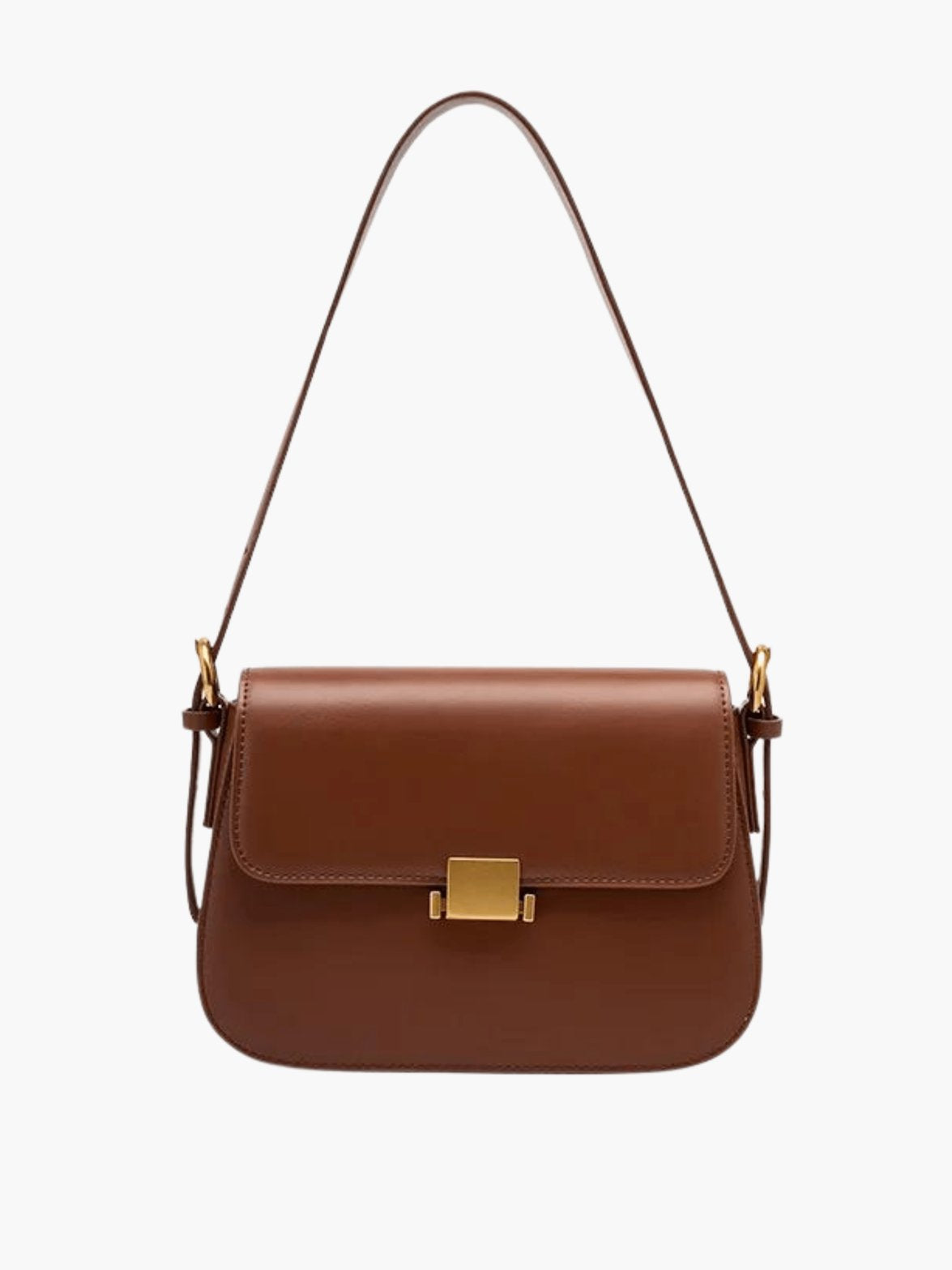 Sac à main en cuir marron avec fermoir doré - Élégance