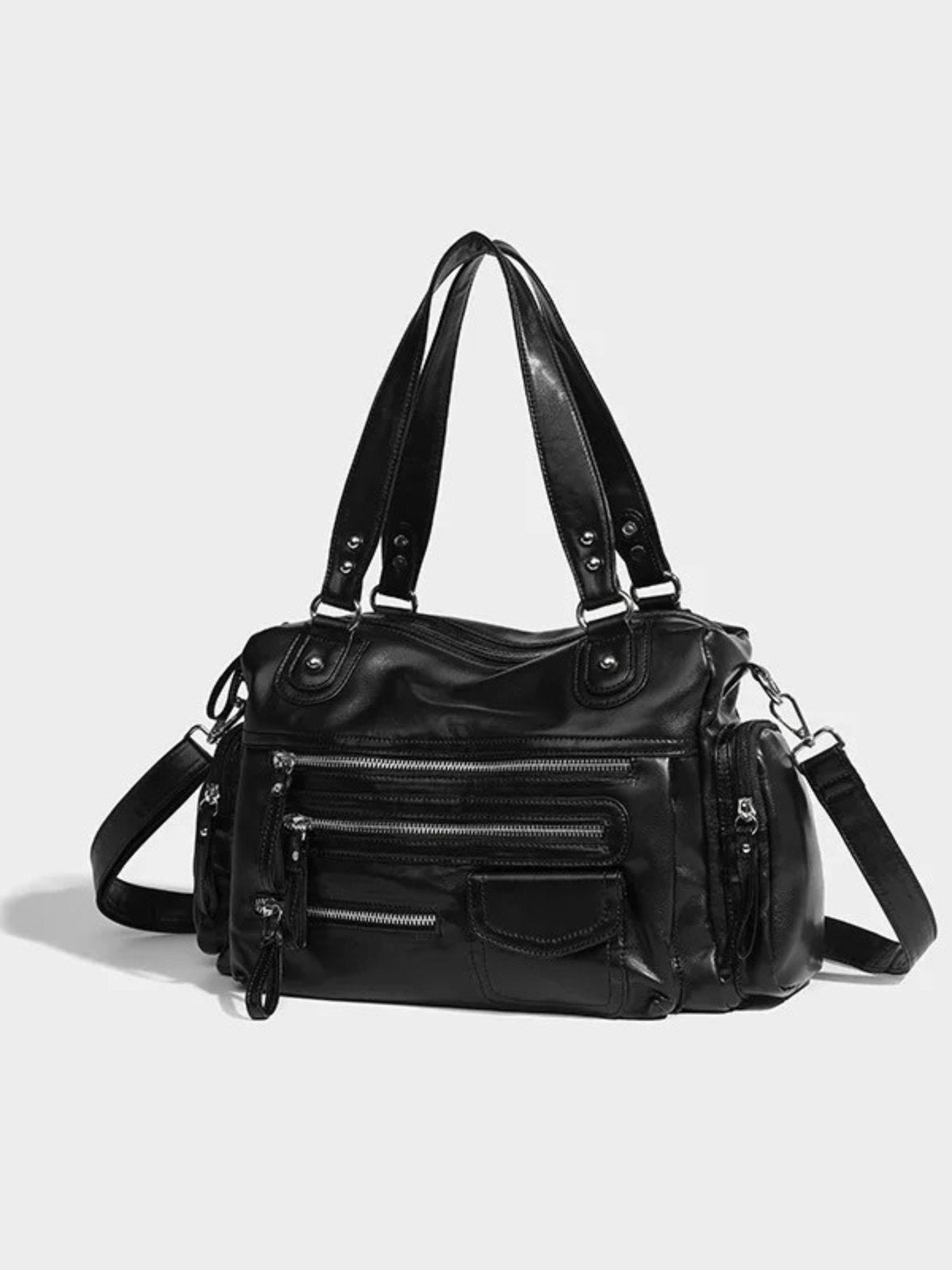Sac en cuir noir vue intérieure lune