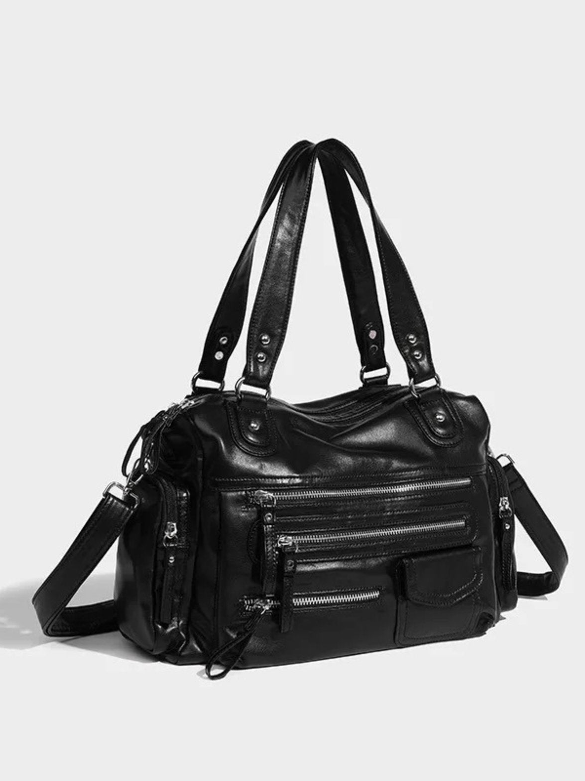 Sac en cuir noir vue de côté étoile
