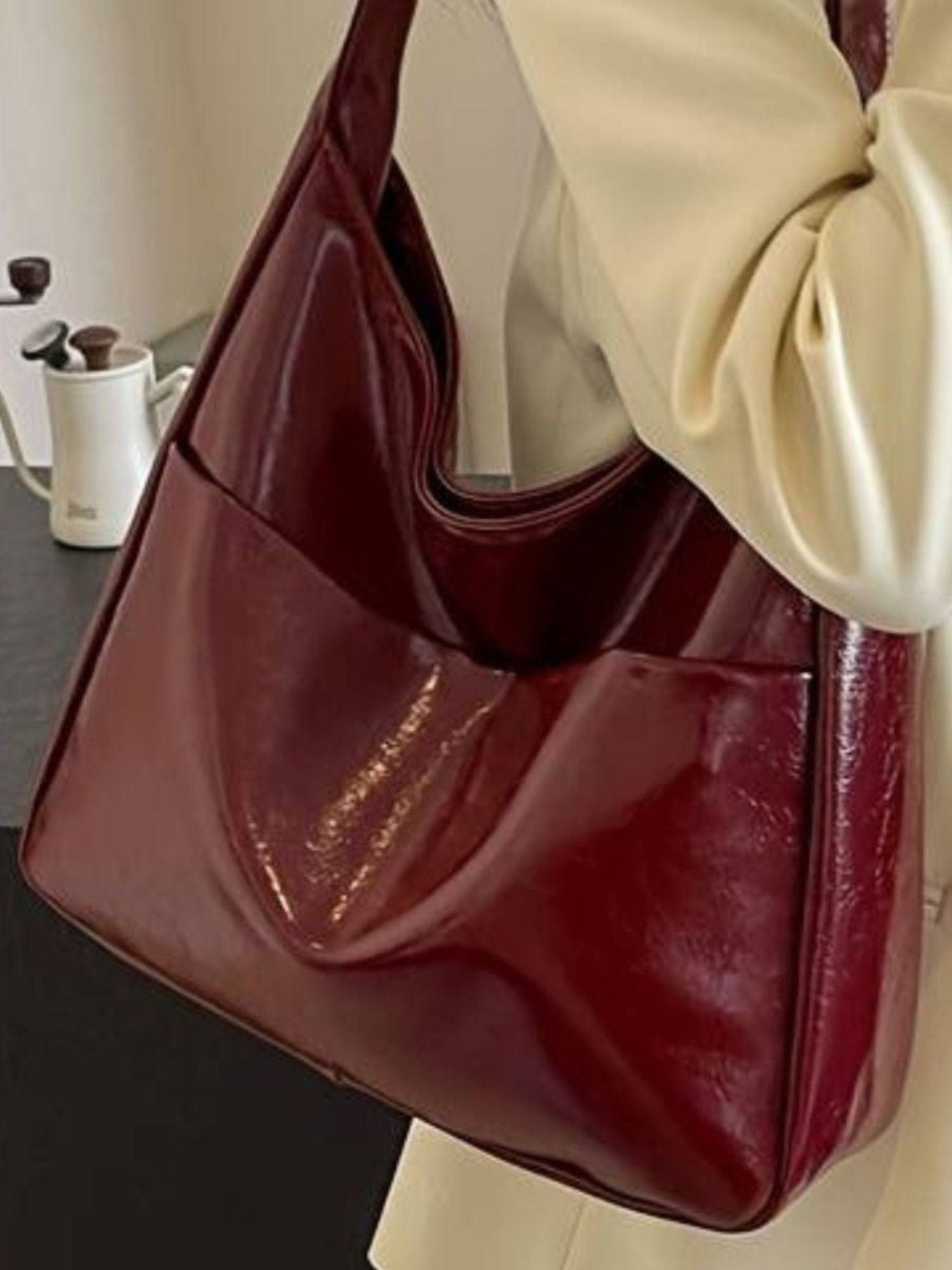 Sac porté épaule en cuir marron style