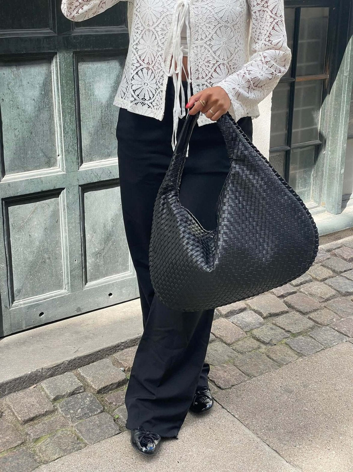 Sac tressé bleu marine luxueux doux