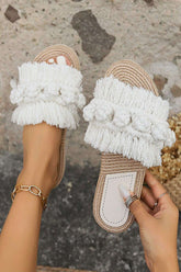 Sandales blanches à franges tressées soleil