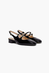 Sandales noires vernies élégantes à brides doubles soleil