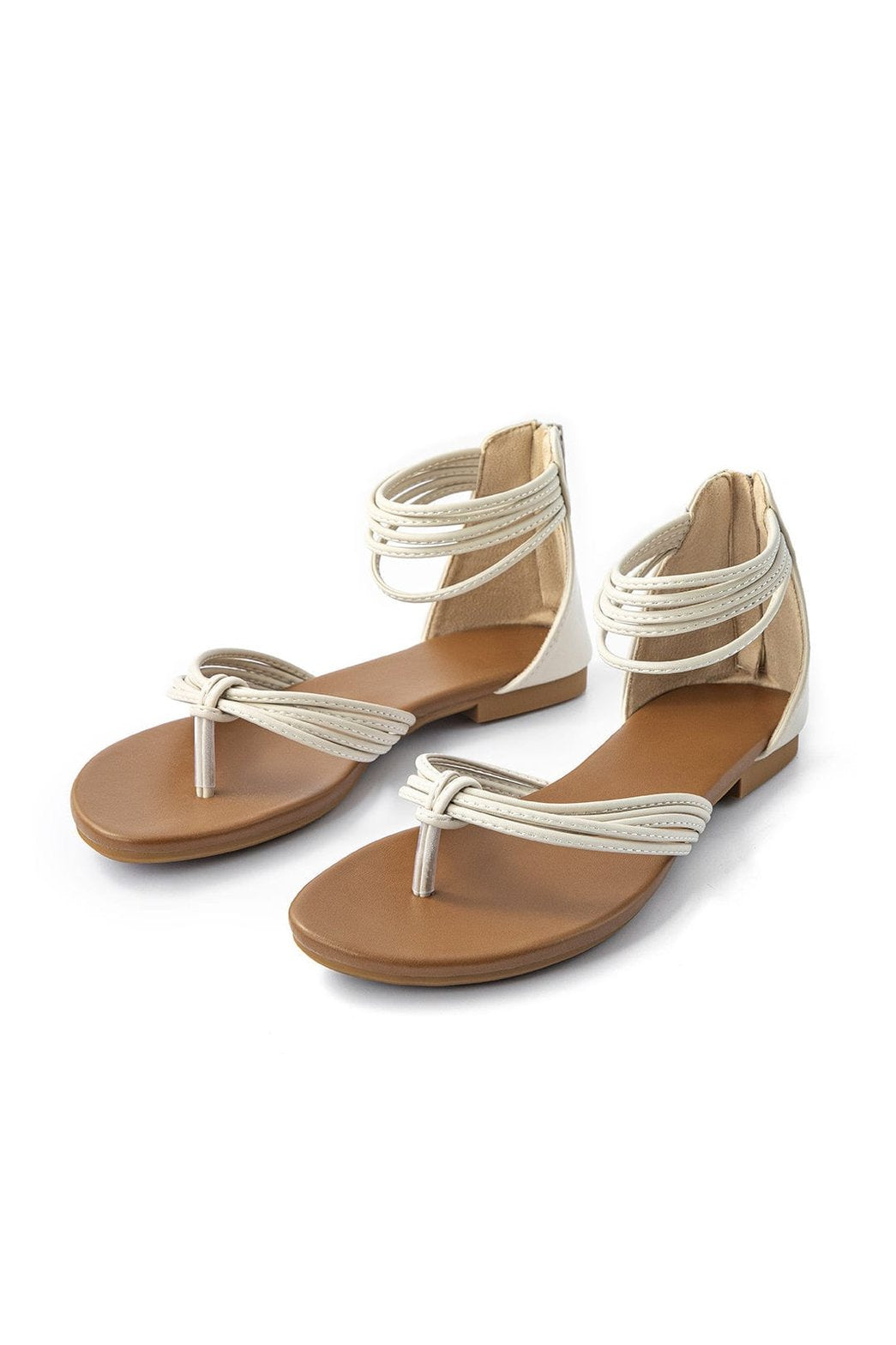 Sandales plates élégantes en cuir blanc soleil