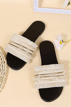 Sandales plates à franges blanches élégantes saphir