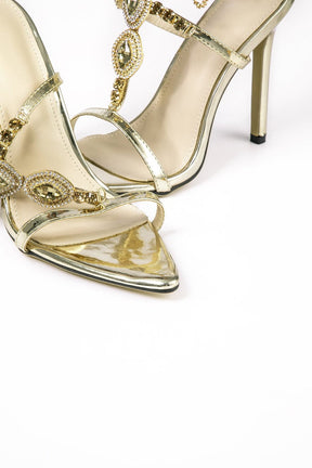 Sandales à talons strass or royal