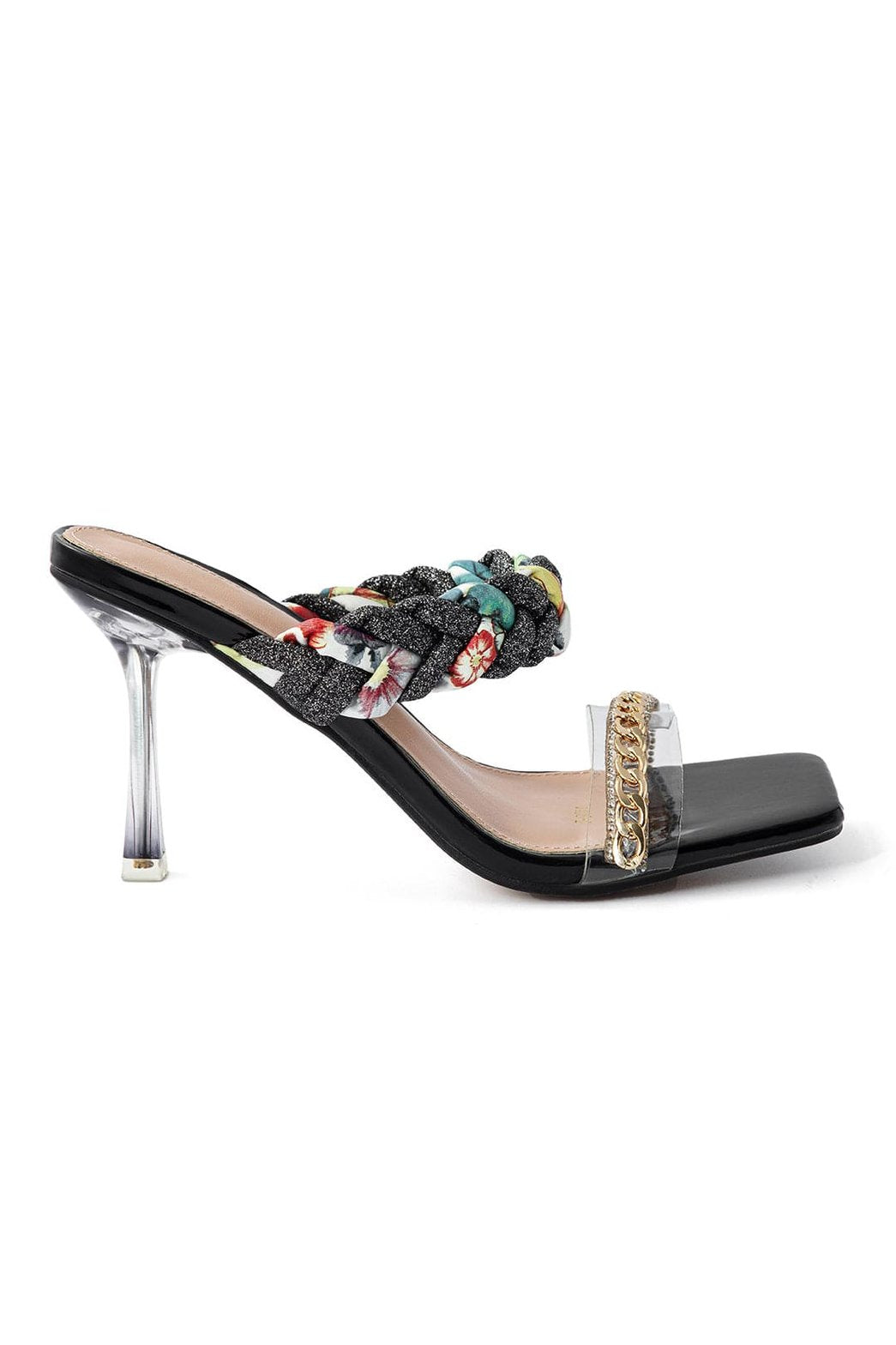 Vue latérale des sandales à talons tressées - lune