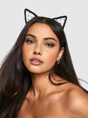 Serre-tête chat à paillettes noir mystique
