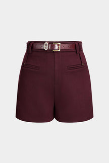 Short taille haute bordeaux vue avant soleil