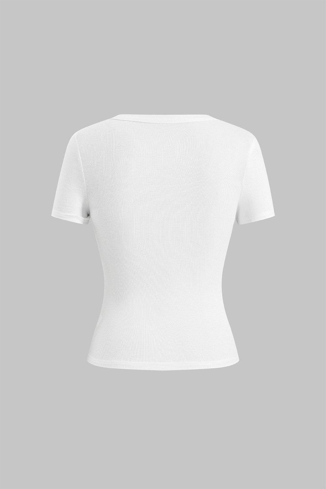 T-shirt blanc col V ajusté vue de dos nuage