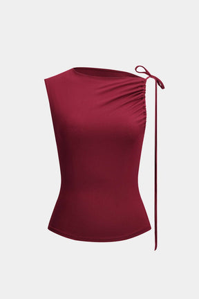 Top asymétrique bordeaux détail drapé lune