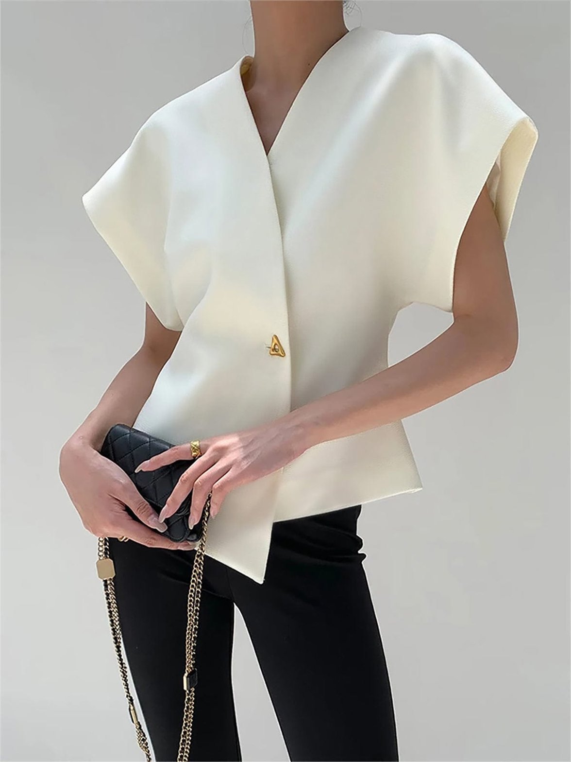 Top asymétrique blanc élégant vue de face - Étoile