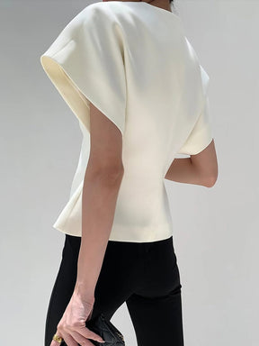 Top asymétrique blanc vue d'ensemble - Perle