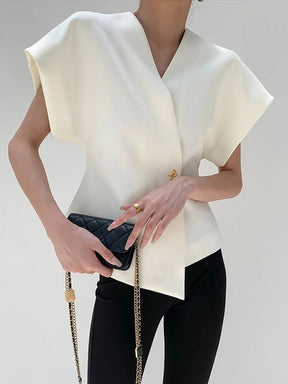 Top asymétrique blanc détail col - Cristal