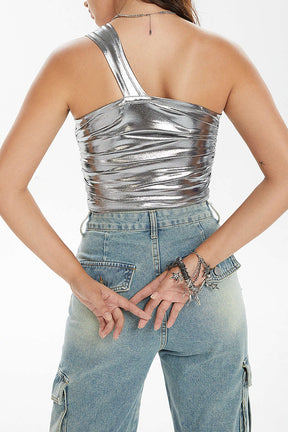 Top asymétrique doré métallisé cristal
