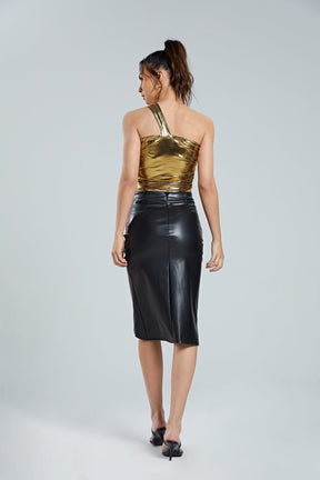 Top asymétrique doré métallisé jade