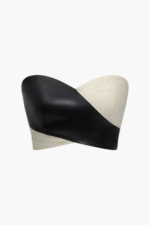 Top bustier bicolore noir et beige style chic