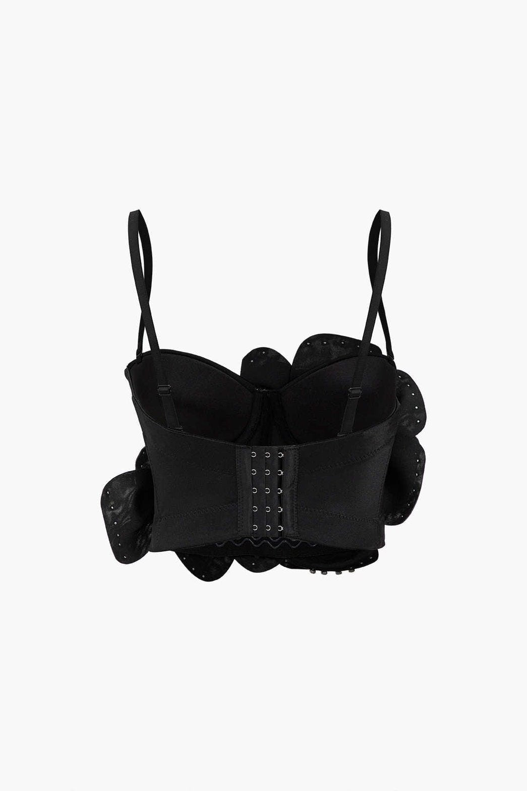 Top bustier noir détail fleur cristaux éclat