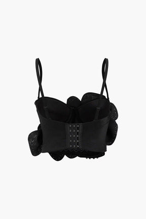 Top bustier noir détail fleur cristaux éclat