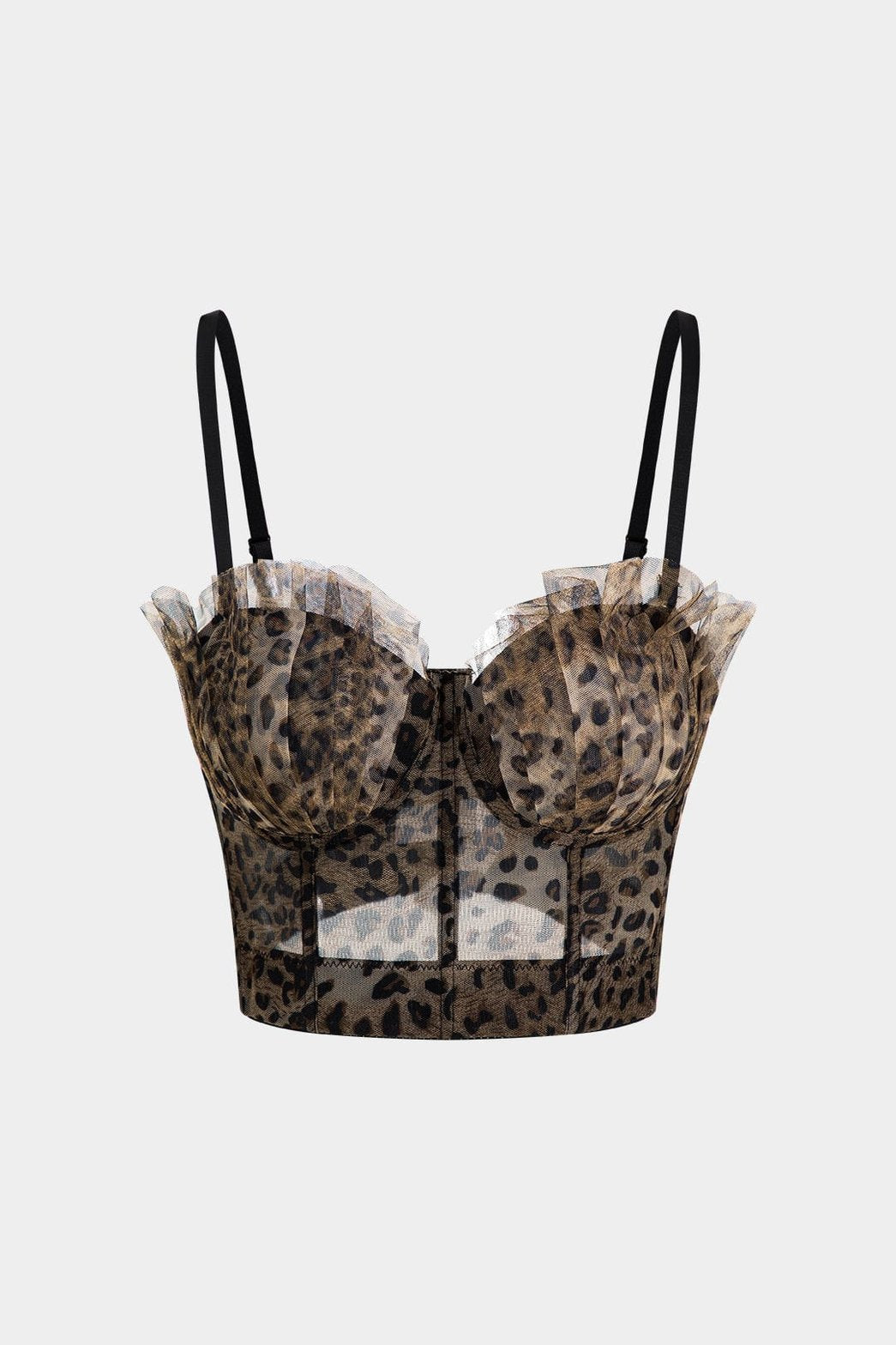 Top bustier léopard en tulle vue de face soleil