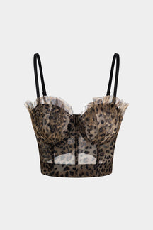 Top bustier léopard en tulle vue de face soleil