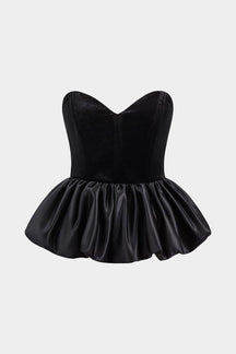 Top bustier velours noir volants papillon
