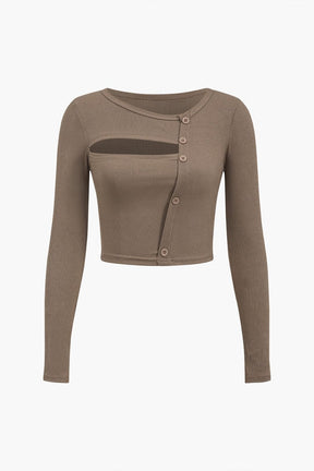Top asymétrique côtelé beige vue de face paradis
