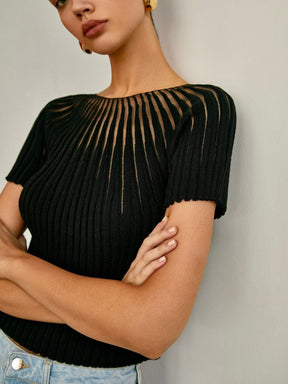 Top en tricot côtelé noir douceur
