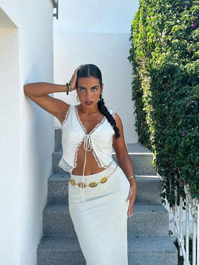 Top blanc laçage bohème