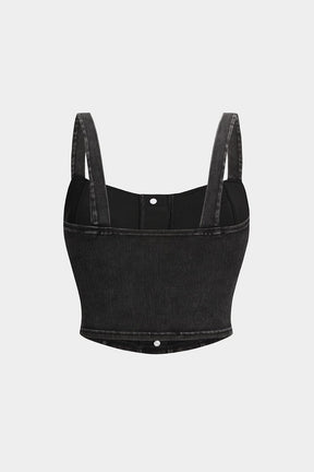 Top cami denim noir ajusté vue de dos étoile