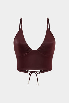 Top cami effet cuir bordeaux vue de face soleil