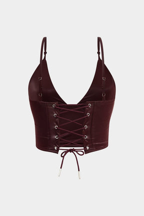 Top cami effet cuir bordeaux vue de dos lune
