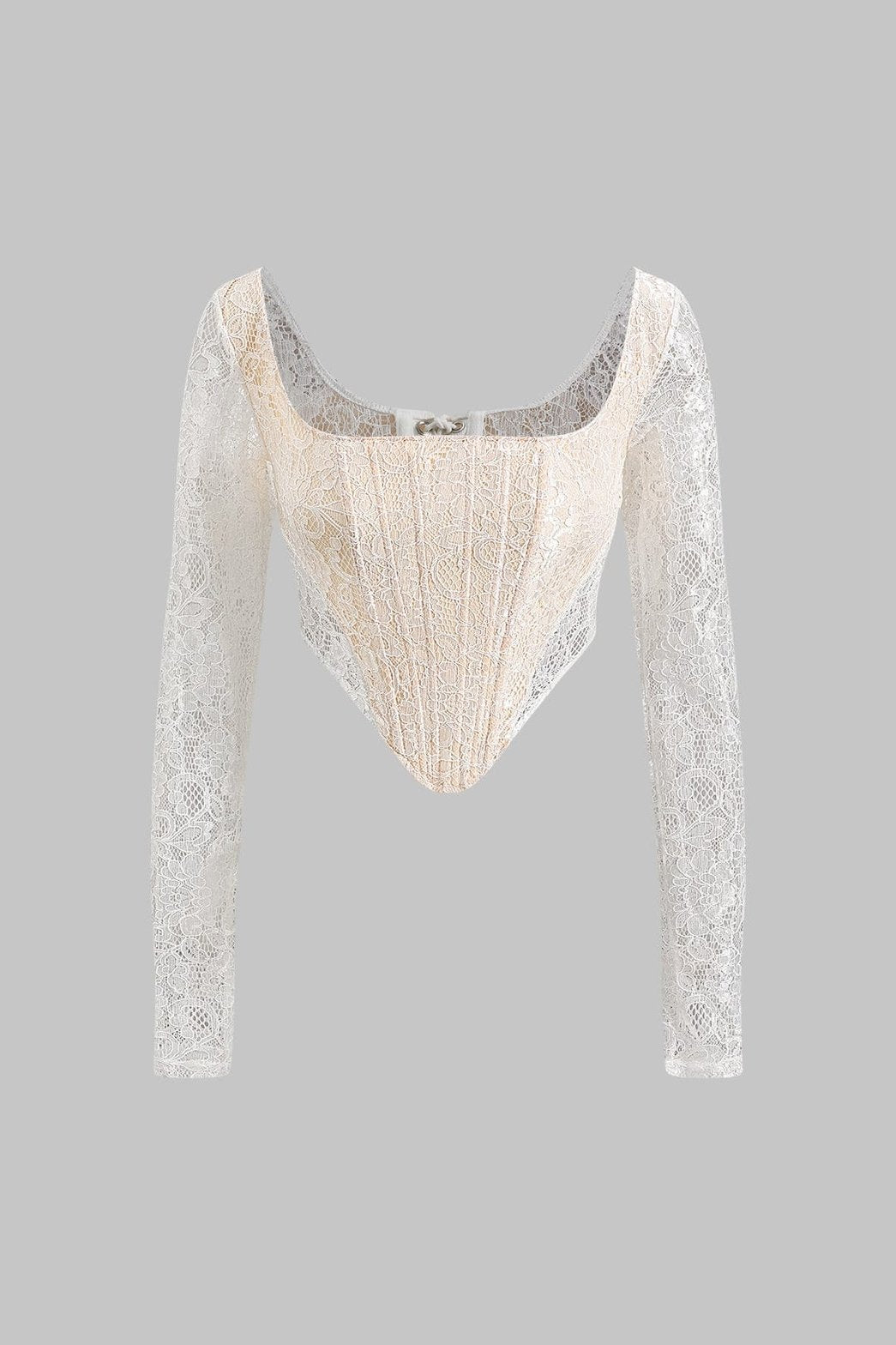Top corset en dentelle blanche vue de face étoile