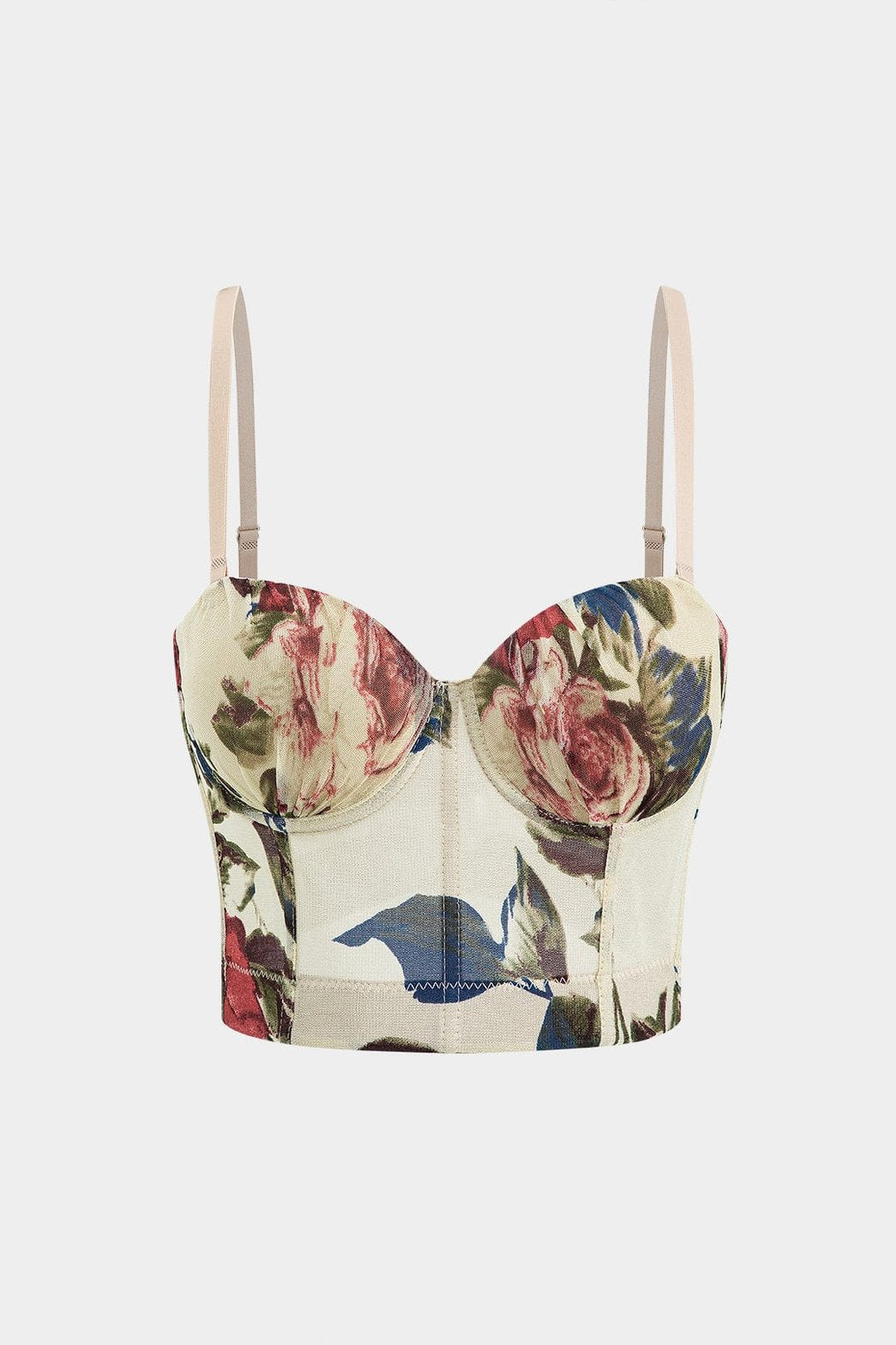 Top corset floral à bretelles fines vue de face - Douceur