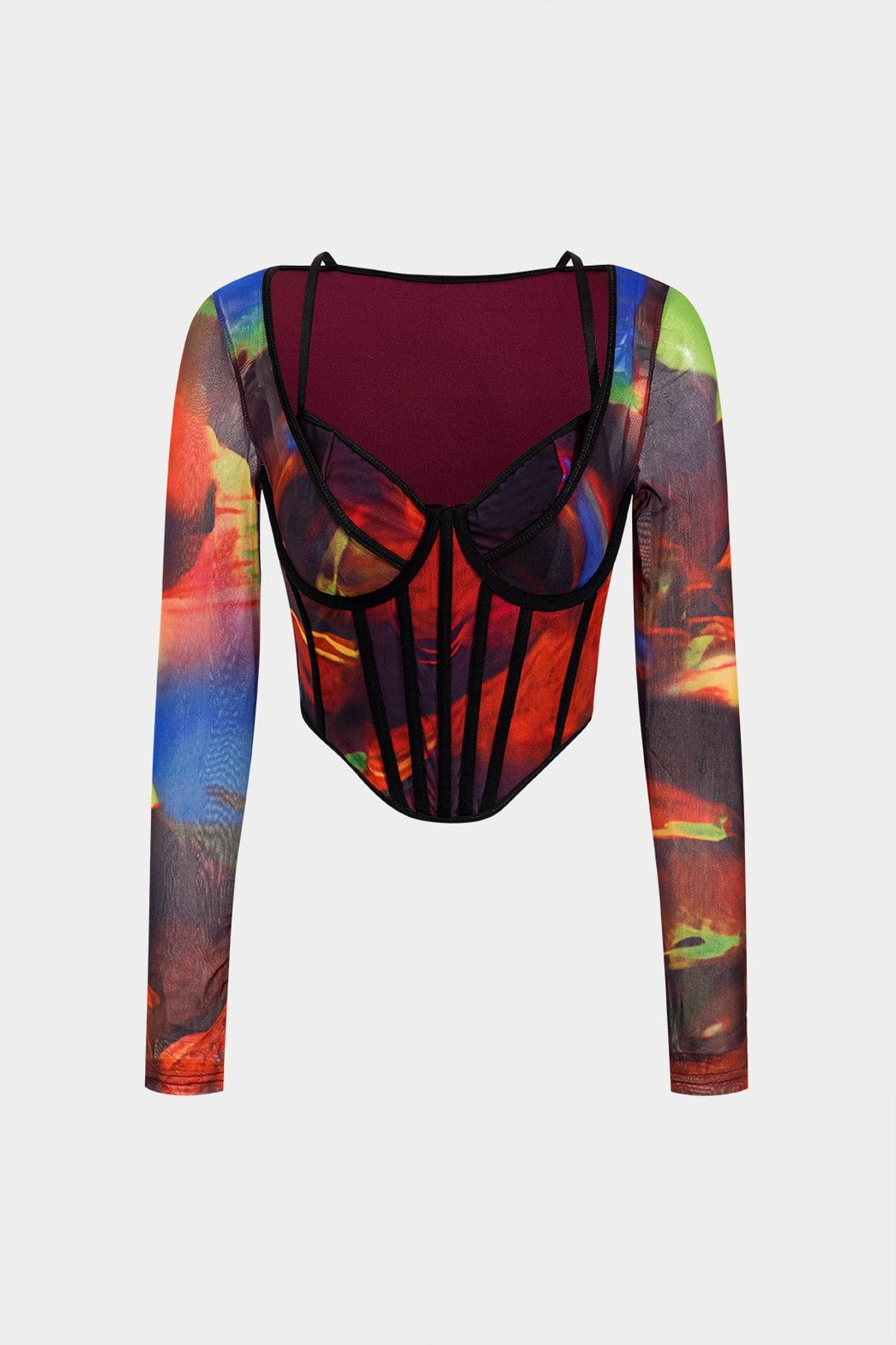 Top corset mesh imprimé multicolore vue face papillon