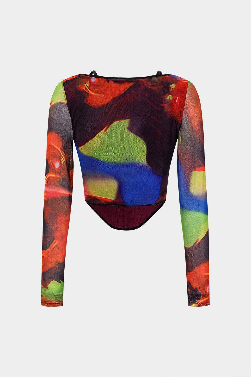 Top corset mesh imprimé multicolore vue dos soleil